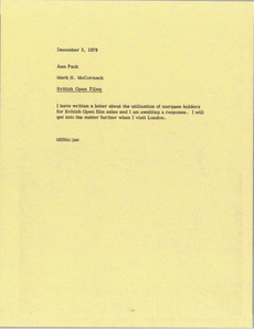 Memorandum from Mark H. McCormack to Ann Pack