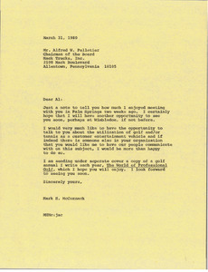 Letter from Mark H. McCormack to Alfred W. Pelletier