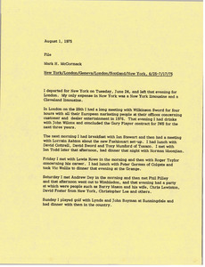 Memorandum from Mark H. McCormack to travel file