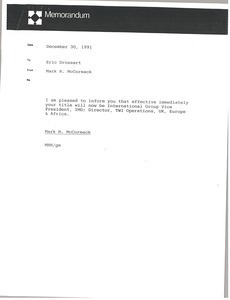 Memorandum from Mark H. McCormack to Eric Drossart