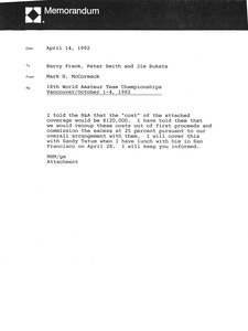 Memorandum from Mark H. McCormack to Barry Frank, Peter Smith and Jim Bukata