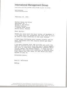 Letter from Mark H. McCormack to Ayrton Senna da Silva