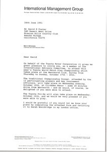 Letter from Mark H. McCormack to David R. Foster