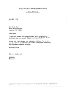 Letter from Mark H. McCormack to David Marr