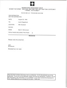 Fax from Mark H. McCormack to Laurie Roggenburk