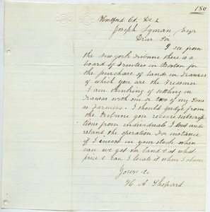 Letter from H. A. Shepard to Joseph Lyman