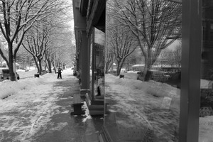 Reflection in a shop window along Route 7 (near the corner of Railraod and Main) after a late-winter snow