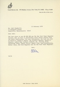 Letter from Ellen Levine to Judi Chamberlin