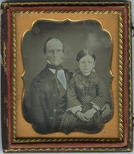 Samuel Nash and young daughter Jennie Nash (Dickinson): double half-length studio with daughter sitting on her father's knee