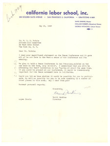 Letter from California Labor School, Inc. to W. E. B. Du Bois