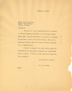 Letter from W. E. B. Du Bois to World Peace Foundation