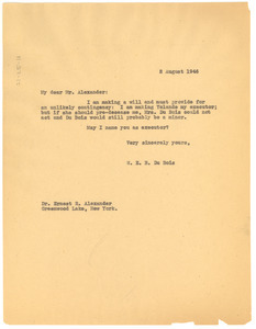 Letter from W. E. B. Du Bois to Ernest R. Alexander