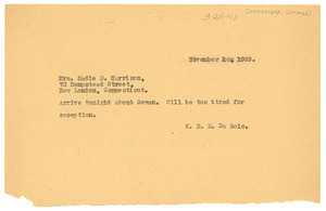 Telegram from W. E. B. Du Bois to Hempstead Cottage