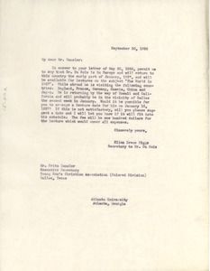 Letter from Ellen Irene Diggs to Young Men's Christian Association of Dallas