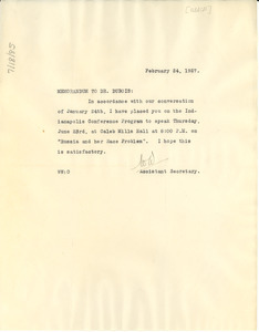 Memorandum from Walter White to W. E. B. Du Bois