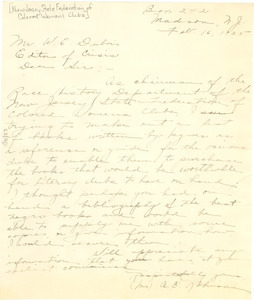 Letter from New Jersey State Federation of Colored Women's Clubs to W. E. B. Du Bois