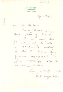 Letter from Ruth Bryan Rohde to W. E. B. Du Bois