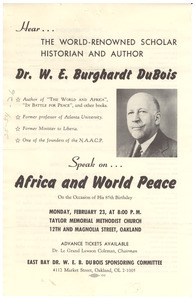 Hear Dr. W. E. Burghardt Du Bois ... speak on Africa and World Peace