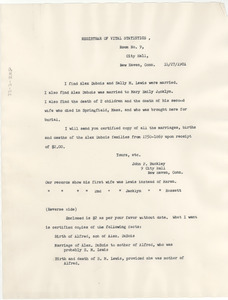 Letter from New Haven Registrar of Vital Statistics to W. E. B. Du Bois
