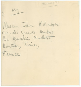 Address of Monsier Jean Kalmeyer