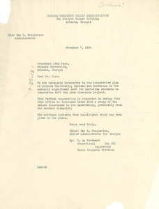 Letter from Georgia Emergency Relief Administration to Atlanta University