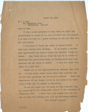 Letter from Laurence L. Doggett to Robert H. Mann (March 30, 1916)