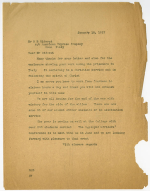 Letter from Laurence L. Doggett to Melvin B. Rideout (January 18, 1917)