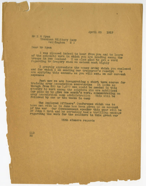 Letter from Laurence L. Doggett to Edward M. Ryan (April 23, 1917)