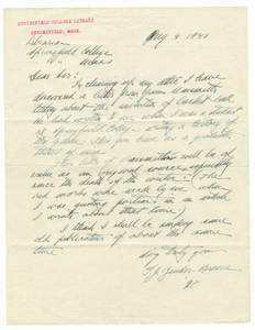 Thomas J. Browne letter to Springfield College Library, August 4, 1943
