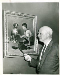Arthur G. Jeffrey with painting of Dog and Boy