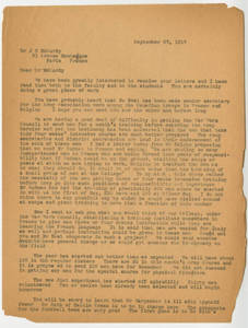 Dr. Laurence L. Doggett to Dr. James H. McCurdy (September 27, 1917)
