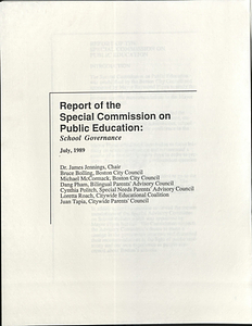 Report of the Special Commission on Public Education: School Governance