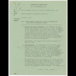 Memorandum from Samuel Thompson to Muriel Snowden about program for tours of consolidated site office by community groups