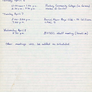 Work schedule from Wissa Z. Wissa for the week of April 6, 1981