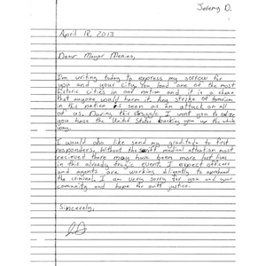 Letter to Boston from a Mount Olive High School student (Mount Olive, Illinois)