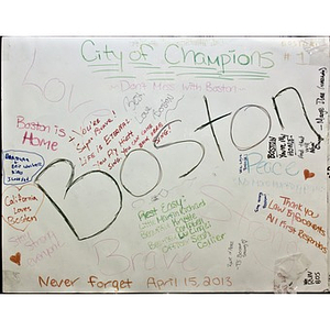 "City of Champions" poster at Copley Square Memorial