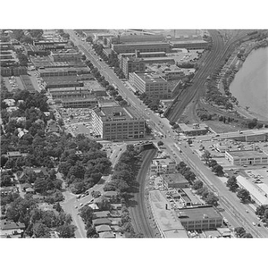 Cottage Farm (Boston University) Bridge, Commonwealth Avenue, Howard Johnson's building, Cadillac ?, Boston, MA