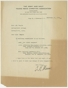 A letter from Channing R. Mann to Miss. Ida Wemple (February 10, 1919)