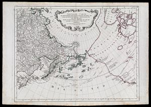 Nouvelle Carte des Decouvertes faites par des vaisseaux Russiens aux cotes inconnues de l"Amerique Septentrionale avec les pais adjacents